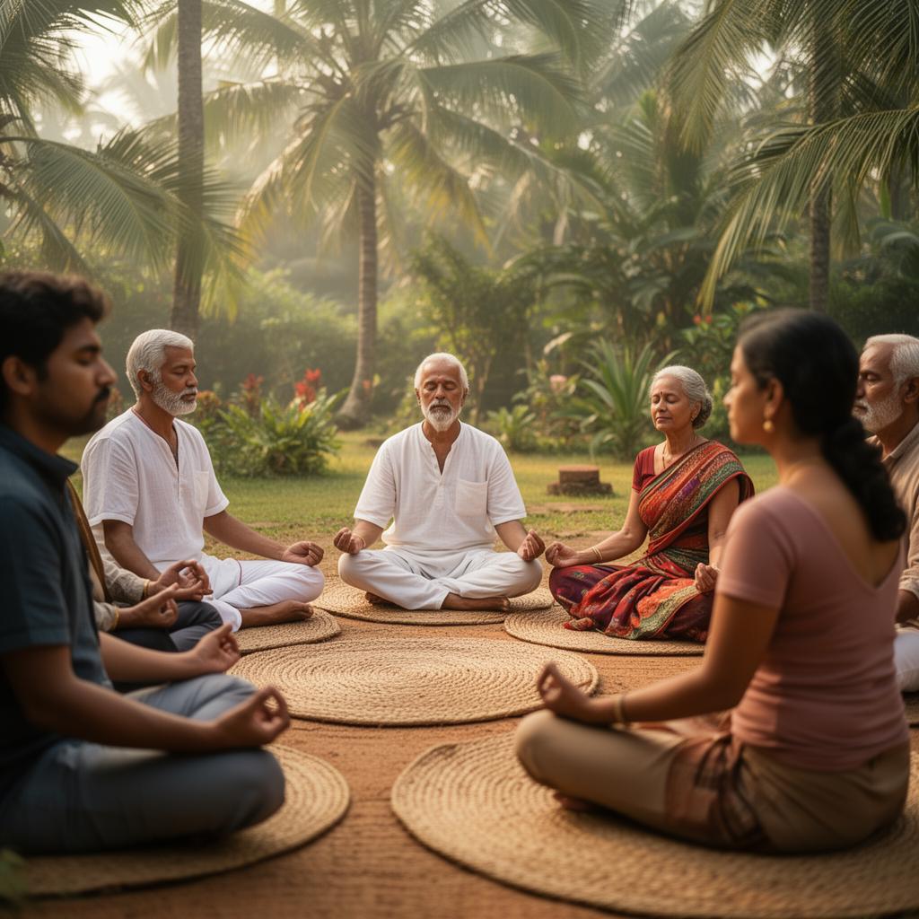 Small group meditation circle outdoors