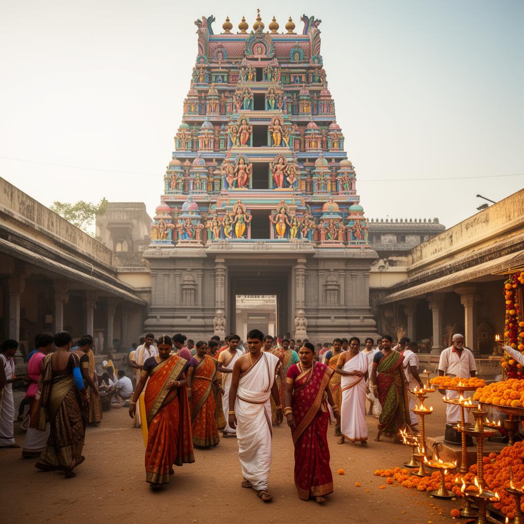 Dawn ritual at a South Indian temple