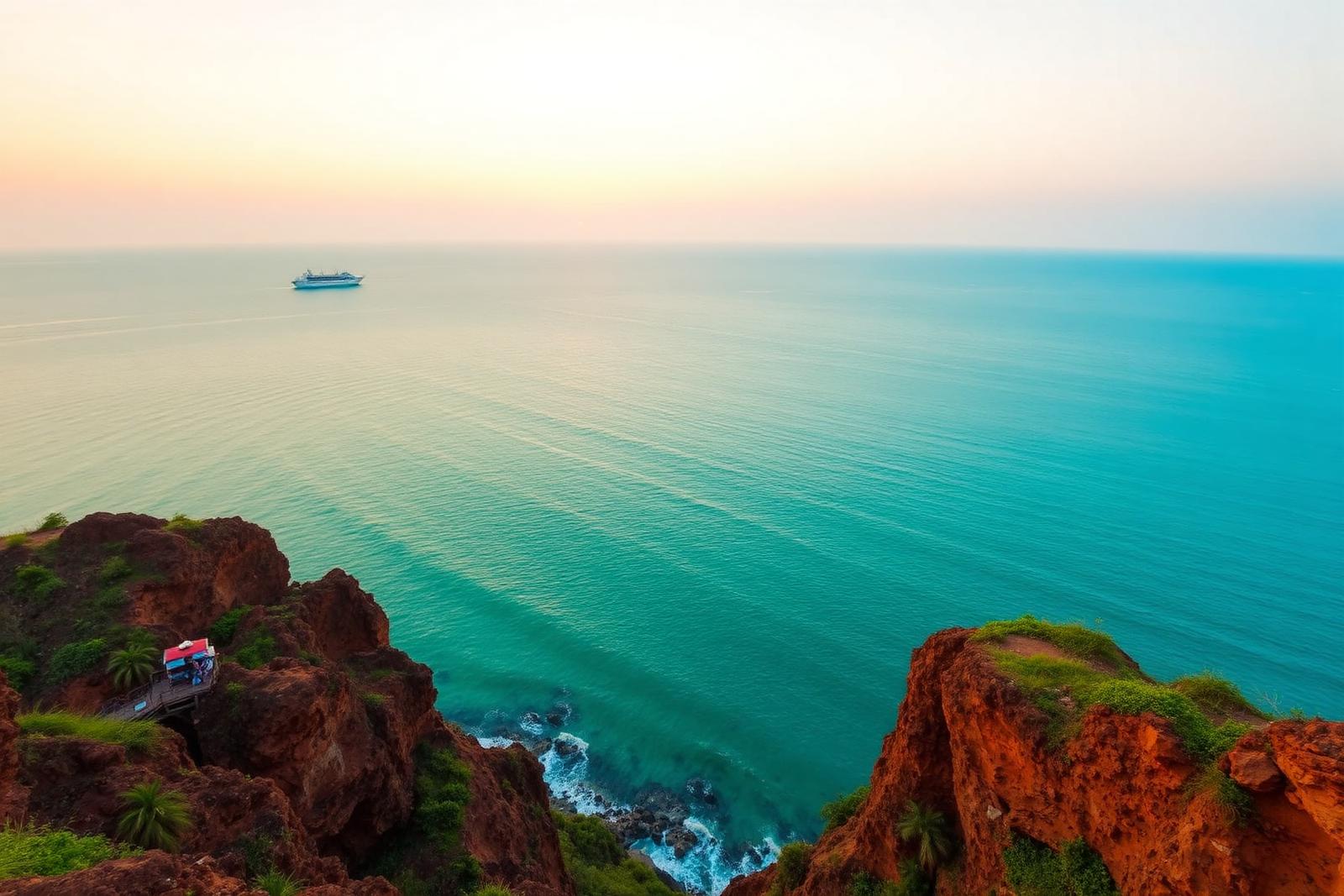 Varkala cliff overlooking the Arabian Sea at sunset